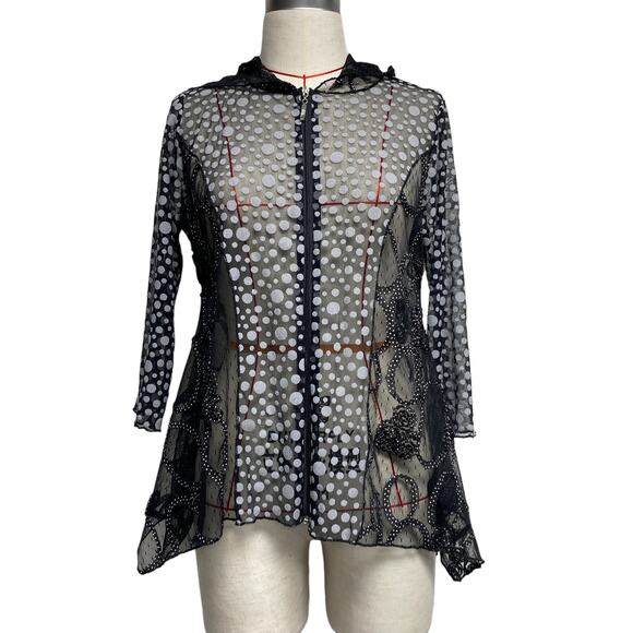 Vine Street Womens Size S Sheer Mesh Polka Dot 3/4 Sleeve Cardigan - Picture 1 of 5